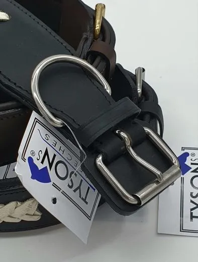 Lederhalsband NONU Schwarz Braun mit breiter Zierkordel Creme - unterlegt Halsband LEDER Breit sehr stabil M L XL