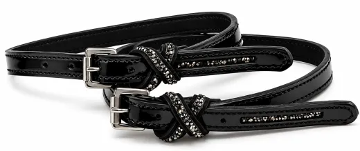 Sporen Riemchen Riemen Sporenriemchen 1 Paar Twist Glitzer Schwarz Lack Nubuk Kunstleder 51 cm