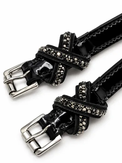 Sporen Riemchen Riemen Sporenriemchen 1 Paar Twist Glitzer Schwarz Lack Nubuk Kunstleder 51 cm