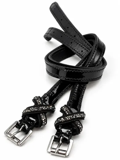 Sporen Riemchen Riemen Sporenriemchen 1 Paar Twist Glitzer Schwarz Lack Nubuk Kunstleder 51 cm