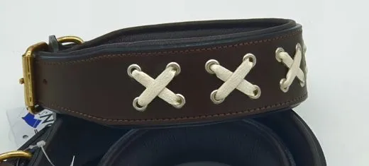 Lederhalsband LACE Zierkordel Kreuz Stick unterlegt Halsband LEDER Breit sehr stabil M L XL