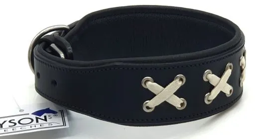 Lederhalsband LACE Zierkordel Kreuz Stick unterlegt Halsband LEDER Breit sehr stabil M L XL