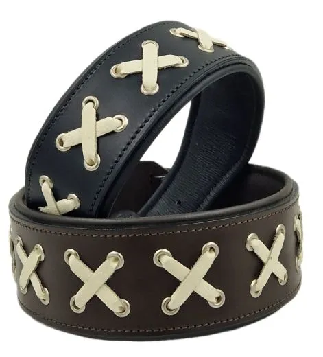 Lederhalsband LACE Zierkordel Kreuz Stick unterlegt Halsband LEDER Breit sehr stabil M L XL