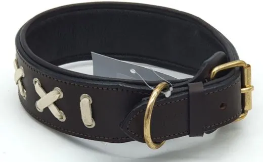 Lederhalsband LACE Zierkordel Kreuz Stick unterlegt Halsband LEDER Breit sehr stabil M L XL