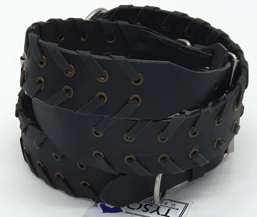 Lederhalsband Leder Schwarz Breit Hohe Zugkraft FADE Zierkordel am Rand Halsband LEDER Breit sehr stabil M L XL