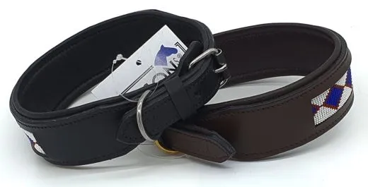 Lederhalsband Apach Indianer Schwarz Perlen Schwarz Braun Unterlegt Halsband LEDER Breit sehr stabil M L XL Hohe Zugkraft