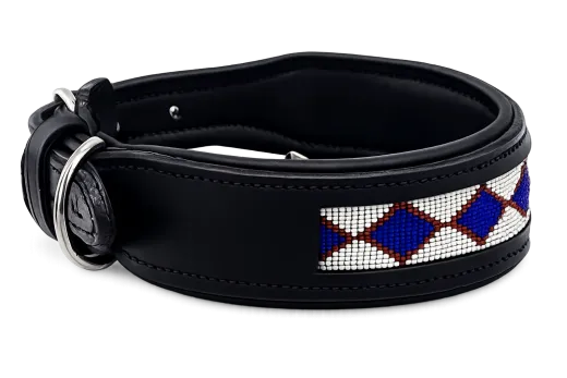 Lederhalsband Apach Indianer Schwarz Perlen Schwarz Braun Unterlegt Halsband LEDER Breit sehr stabil M L XL Hohe Zugkraft