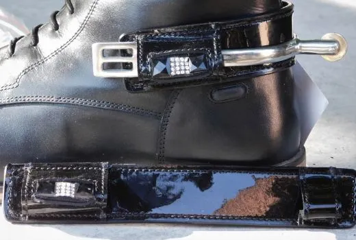 Sporenschutz Leder Stiefelschutz Strass Glitzer Schwarz Braun + Lack