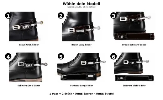 Sporenschutz Leder Stiefelschutz Strass Glitzer Schwarz Braun + Lack Sporen Stiefel Schutz 1 Paar = 2 St�ck