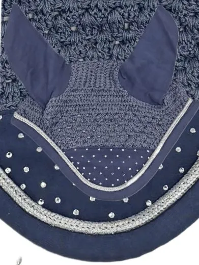 Fliegenhaube Blue BW Royal Rosi Gray Fliegenmaske Strass Fliegenohren VB WB X - Full ~ Kaltblut