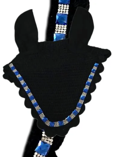 Fliegenhaube Blue BW Royal Rosi Gray Fliegenmaske Strass Fliegenohren VB WB X - Full ~ Kaltblut