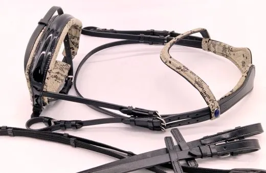 Snake Leder Trense Umlenkverschnallung ergonomisch Genickaussparung Ohrenfreiheit + Z�gel VB WB XFULL