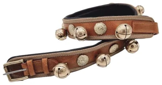 Schellengel�ut Schellenkranz Glockengel�ut Glocken Kutsche Schlitten Glocken Glockenriemen Conchos 100-110 cm Braun Rot Wei�