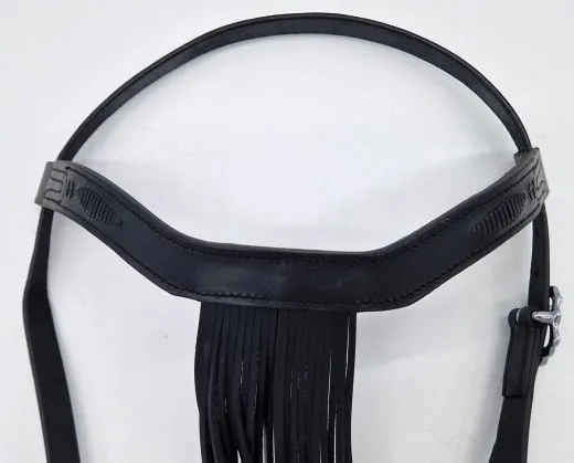 Barock Spanische Vaquero Zaum Trense Leder Cortezia Schnallen VB WB Ex Full V - Lederfransen - Frontalera Schwarz incl. Lederz�gel