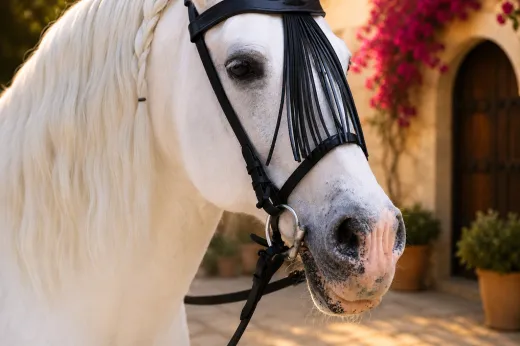 Paolo Barock Spanische Vaquero Zaum Trense Leder VB WB Ex Full Lederfransen - Frontalera Schwarz incl. Lederz�gel