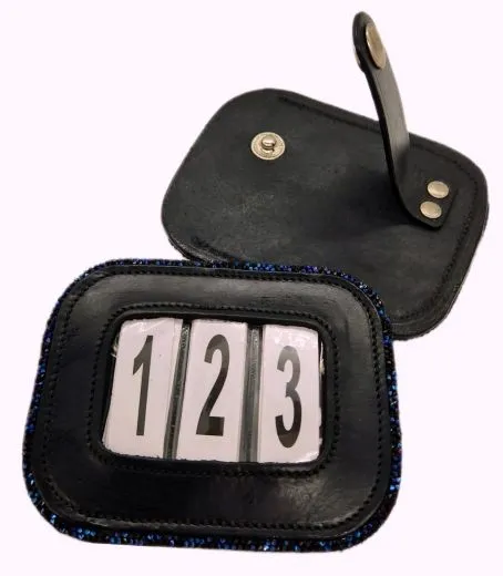 Kopfnummern Leder BLUE Blau Schwarz Glitzer Blau Schwarz Kopf Nummern Turnier Klick Lasche Lack / Glatt