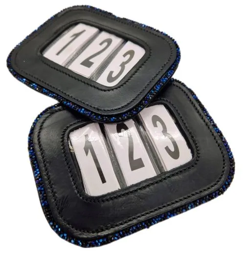 Kopfnummern Leder BLUE Blau Schwarz Glitzer Blau Schwarz Kopf Nummern Turnier Klick Lasche Lack / Glatt