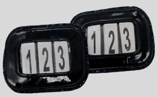 Kopfnummern Leder BLUE Blau Schwarz Glitzer Blau Schwarz Kopf Nummern Turnier Klick Lasche Lack / Glatt