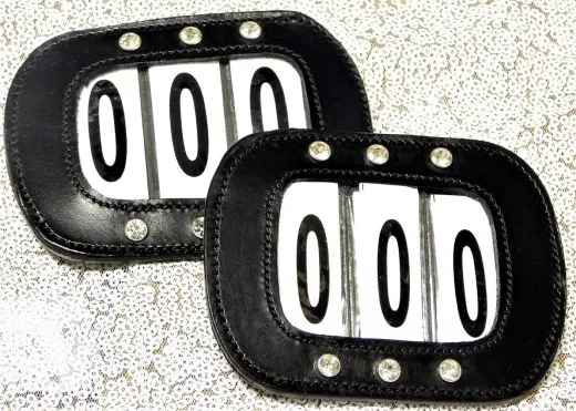 Kopfnummern Turnier Nummern Strass Glitzer Glatt + Lack Leder Braun Schwarz 1 Paar