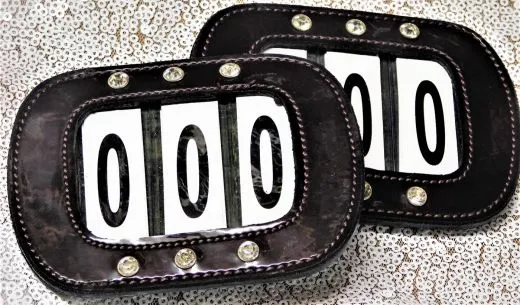 Kopfnummern Turnier Nummern Strass Glitzer Glatt + Lack Leder Braun Schwarz 1 Paar