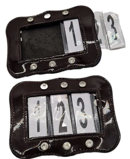 SET Kopfnummern WELLE Turnier Nummern Strass Glitzer Glatt + Lack Leder Braun Schwarz 1 Paar = 2 St�ck