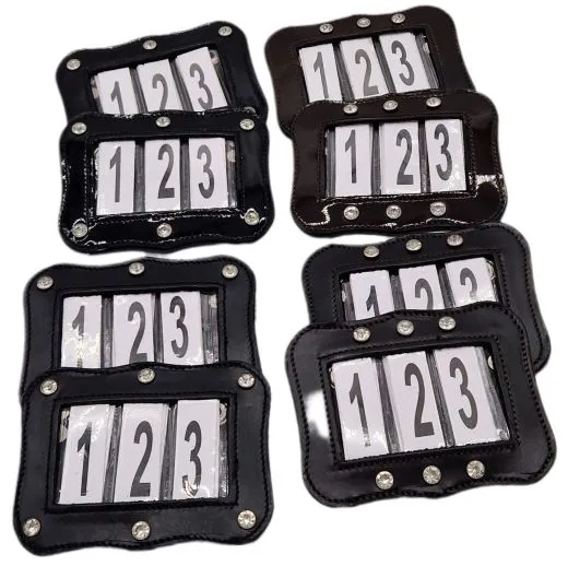 SET Kopfnummern WELLE Turnier Nummern Strass Glitzer Glatt + Lack Leder Braun Schwarz 1 Paar = 2 St�ck