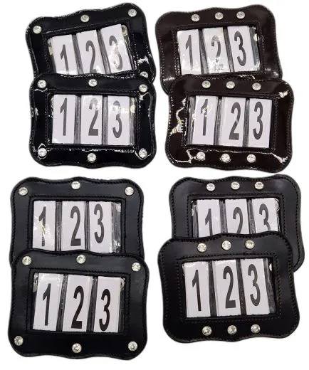 SET Kopfnummern WELLE Turnier Nummern Strass Glitzer Glatt + Lack Leder Braun Schwarz 1 Paar = 2 St�ck