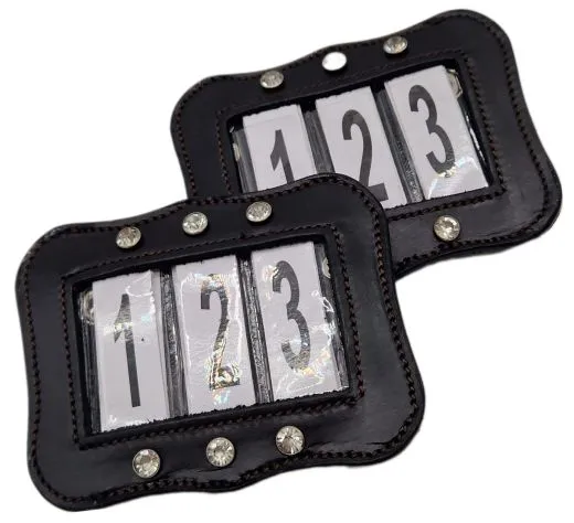 SET Kopfnummern WELLE Turnier Nummern Strass Glitzer Glatt + Lack Leder Braun Schwarz 1 Paar = 2 St�ck