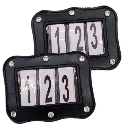 SET Kopfnummern WELLE Turnier Nummern Strass Glitzer Glatt + Lack Leder Braun Schwarz 1 Paar = 2 St�ck