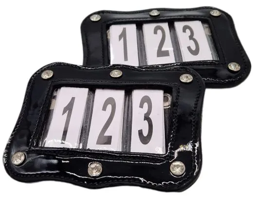 SET Kopfnummern WELLE Turnier Nummern Strass Glitzer Glatt + Lack Leder Braun Schwarz 1 Paar = 2 St�ck