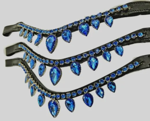 V Stirnband Stirnriemen DROP Glitzer Tropfen Strass Diadem Leder Rosa Blau Minishetty Shetty Pony VB WB X-Full