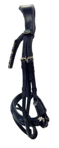 Leder Trense BLUE Lack Glitzer Blau Glitzer auch auf d. Nasenriemen VB WB X Full Zaum Ledertrense