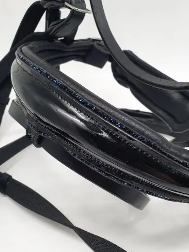 Leder Trense BLUE Lack Glitzer Blau Glitzer auch auf d. Nasenriemen VB WB X Full Zaum Ledertrense