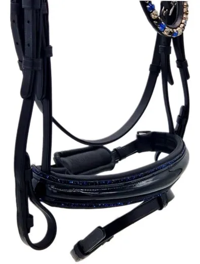 Leder Trense BLUE Lack Glitzer Blau Glitzer auch auf d. Nasenriemen VB WB X Full Zaum Ledertrense