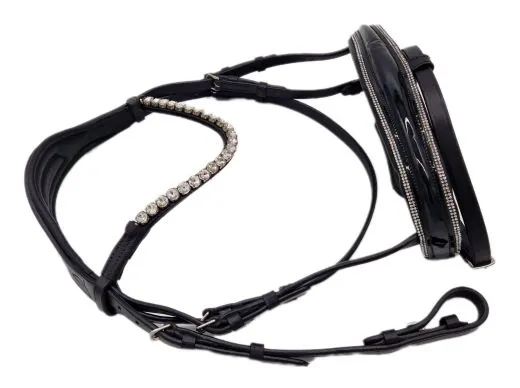 Leder Trense Schwarz DONNA Lack Glitzer VB, WB, X Full,XXF Kaltblut Zaum Ledertrense Schwedisch + Z�gel Ledertrense