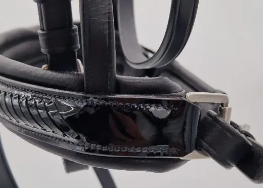 Leder Trense Schwarz DANDY Lack Glitzer VB WB X Full XXF Kaltblut Zaum Ledertrense Schwedisch + Z�gel Ledertrense ergonomisch Fischgr�t Muster