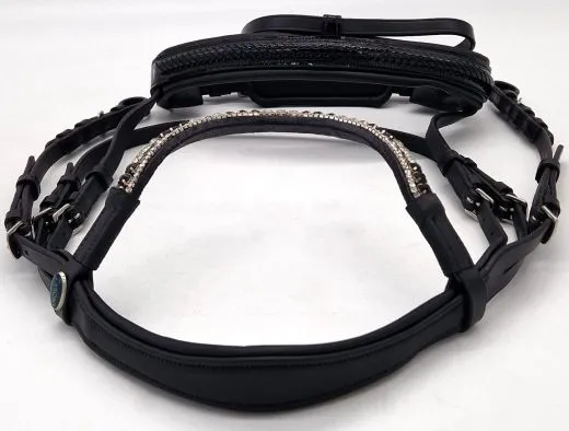 Leder Trense Schwarz DANDY Lack Glitzer VB WB X Full XXF Kaltblut Zaum Ledertrense Schwedisch + Z�gel Ledertrense ergonomisch Fischgr�t Muster