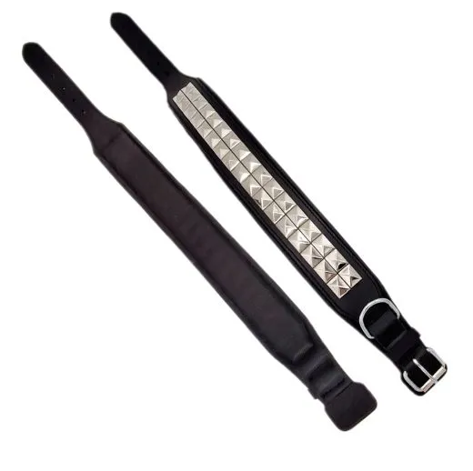 Lederhalsband TITAN Breit Pyramiden Nieten Leder X L XL Leder Halsband Nietenhalsband Schwarz Silberfarben Hohe Zugkraft