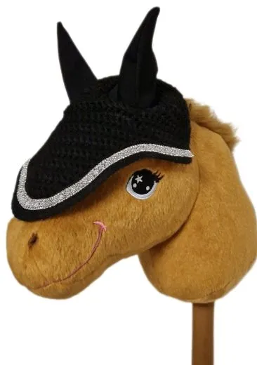 Hobby Horse Fliegenm�tze Fliegenhaube Ohrenhaube Glitzer Schwarz Steckenpferd Haube Pl�schpferd