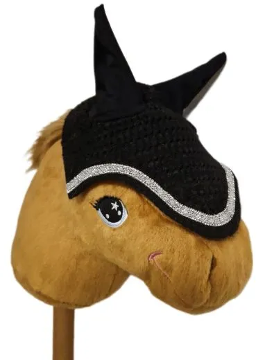 Hobby Horse Fliegenm�tze Fliegenhaube Ohrenhaube Glitzer Schwarz Steckenpferd Haube Pl�schpferd