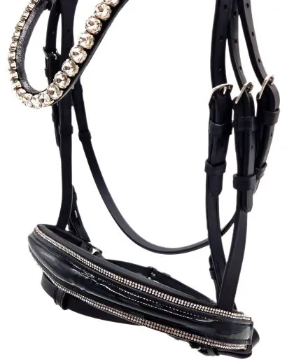 Leder Trense Schwarz DONNA Lack Glitzer VB, WB, X Full, XXF Kaltblut Zaum Ledertrense Schwedisch + Z�gel Ledertrense