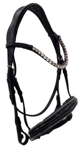 Leder Trense Schwarz DONNA Lack Glitzer VB, WB, X Full, XXF Kaltblut Zaum Ledertrense Schwedisch + Z�gel Ledertrense