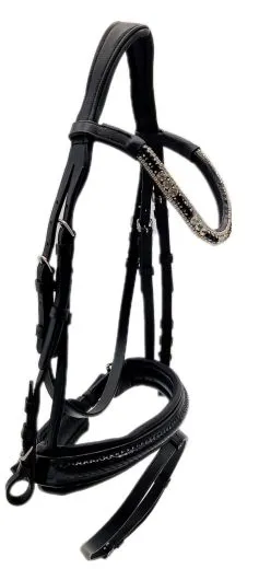 Leder Trense Schwarz DANDY Lack Glitzer VB WB X Full XXF Kaltblut Zaum Ledertrense Schwedisch + Z�gel Ledertrense ergonomisch Fischgr�t Muster�