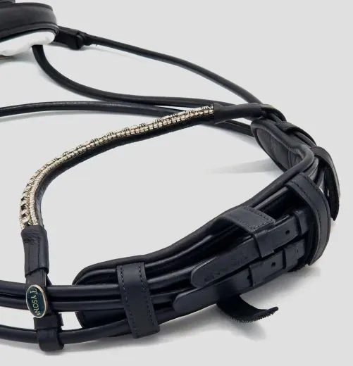 Deluxe 2 Ledertrense RUND gen�ht Schwarz Wei� unterlegt Glitzer Stirnband incl. Z�gel VB WB XFULL XXFULL -Kaltblut Rundgen�ht