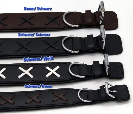 Hundehalsband Leder Zierstich Schwarz Braun Wei� M L XL BREIT Kreuz Halsband Leder Zierkreuz Lederhalsband Zierstick Schutzlasche Hals