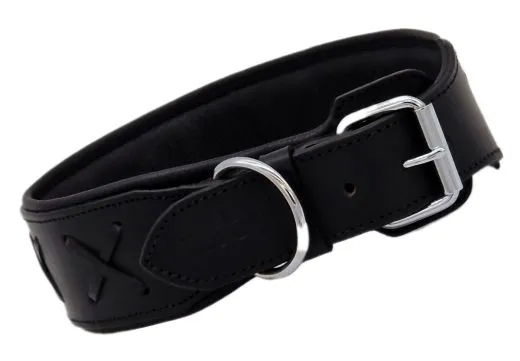Hundehalsband Leder Zierstich Schwarz Braun Wei� M L XL BREIT Kreuz Halsband Leder Zierkreuz Lederhalsband Zierstick Schutzlasche Hals