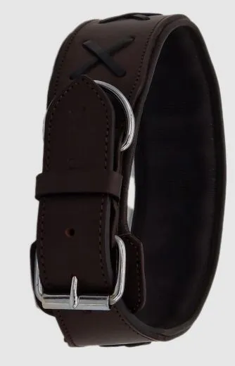 Hundehalsband Leder Zierstich Schwarz Braun Wei� M L XL BREIT Kreuz Halsband Leder Zierkreuz Lederhalsband Zierstick Schutzlasche Hals