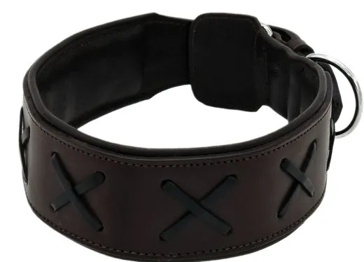 Hundehalsband Leder Zierstich Schwarz Braun Wei� M L XL BREIT Kreuz Halsband Leder Zierkreuz Lederhalsband Zierstick Schutzlasche Hals