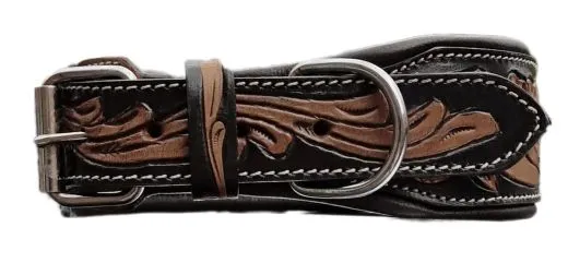 Lederhalsband Blair Breit Leder M L XL Leder Halsband Schwarz Braun pun�zie�rt Blumen