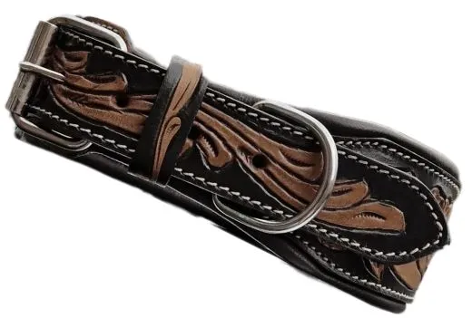 Lederhalsband Blair Breit Leder M L XL Leder Halsband Schwarz Braun pun�zie�rt Blumen